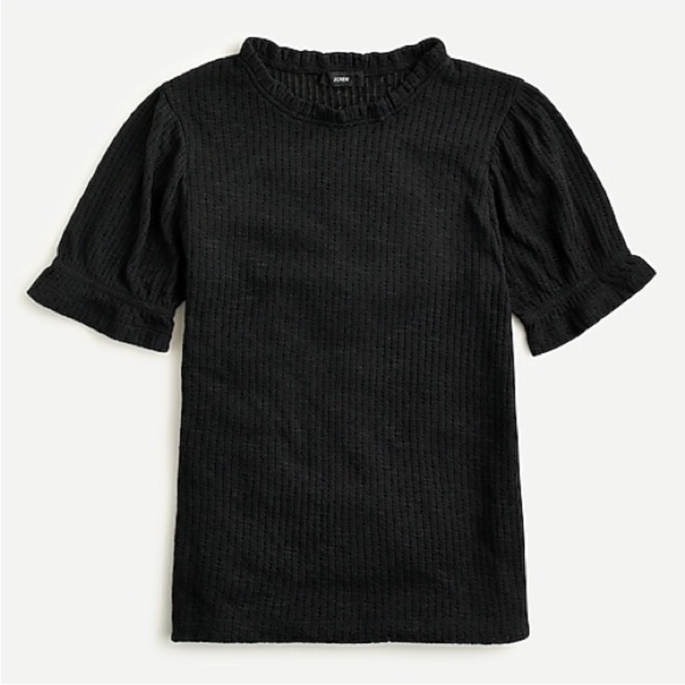 NWT J. Crew Black Puff Sleeve Pointelle Knit Top